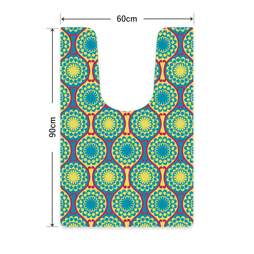 拭ける トイレマット Sheete me! シーテミー ロングタイプ 60cm×90cm 復刻ヴィンテージ D柄 ビビッドBL×YW×PK