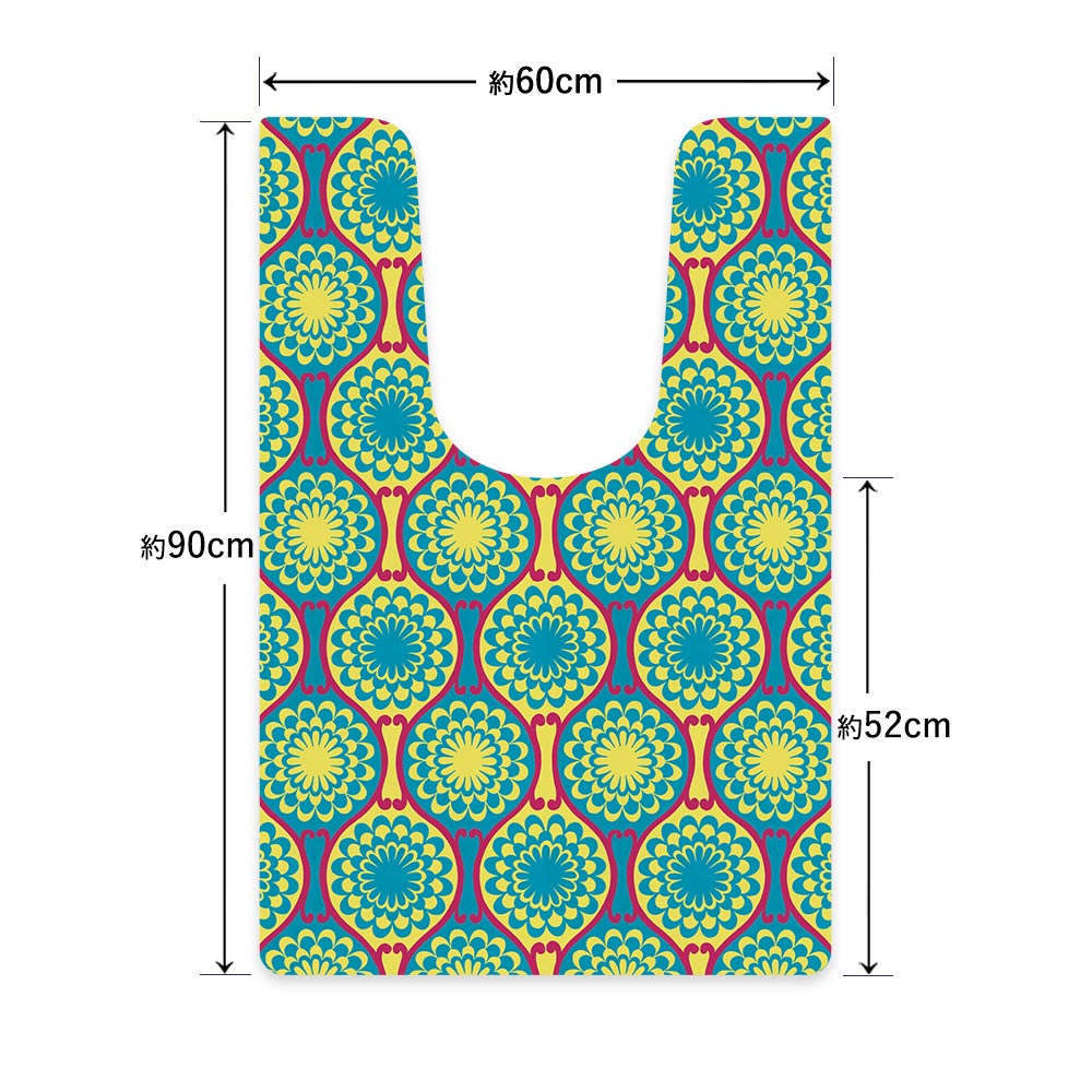拭ける トイレマット Sheete me! シーテミー ロングタイプ 60cm×90cm 復刻ヴィンテージ D柄 ビビッドBL×YW×PK