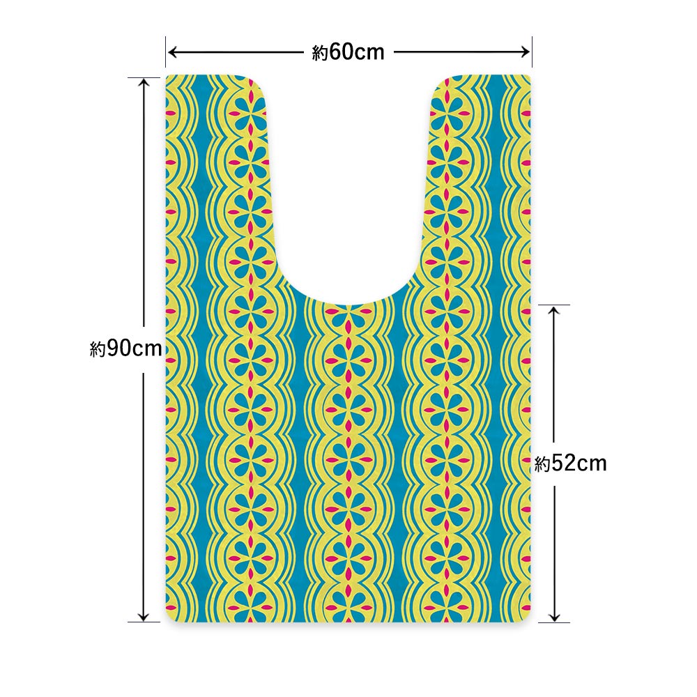 拭ける トイレマット Sheete me! シーテミー ロングタイプ 60cm×90cm 復刻ヴィンテージ E柄 ビビッドBL×YW×PK
