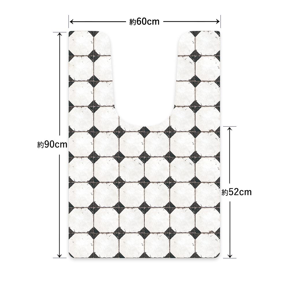 拭ける トイレマット Sheete me! シーテミー ロングタイプ 60cm×90cm レトロタイル ダイヤ/ブラック