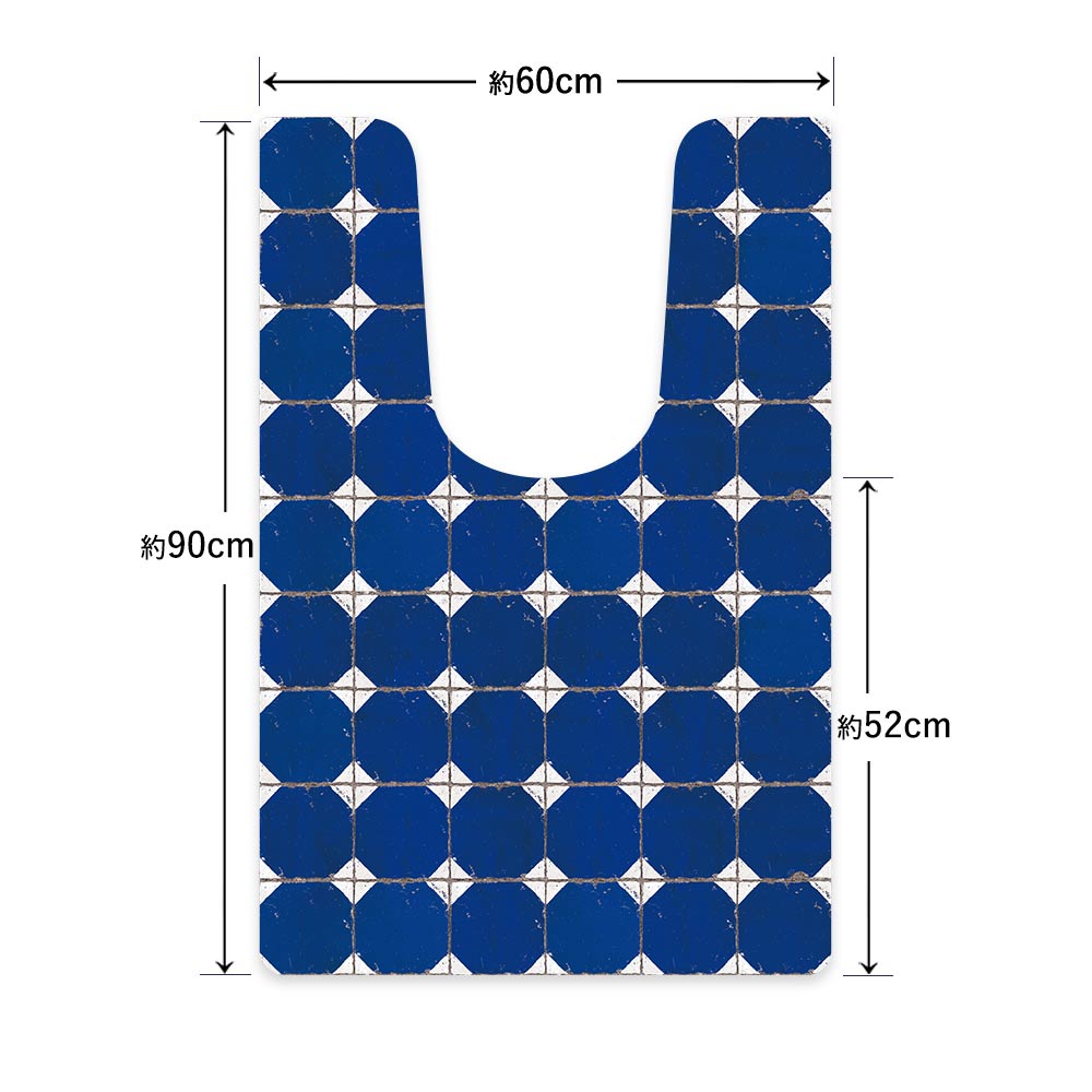 拭ける トイレマット Sheete me! シーテミー ロングタイプ 60cm×90cm レトロタイル ダイヤ/ブルー