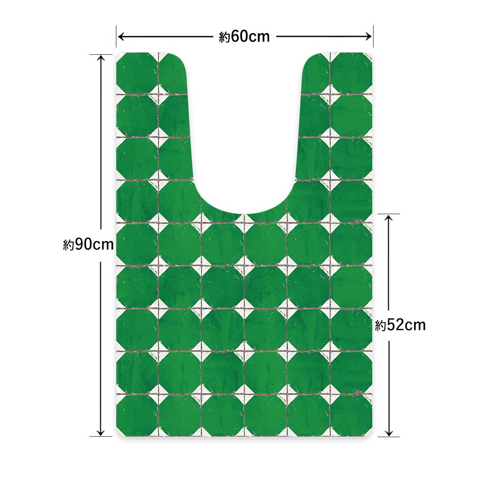 拭ける トイレマット Sheete me! シーテミー ロングタイプ 60cm×90cm レトロタイル ダイヤ/グリーン