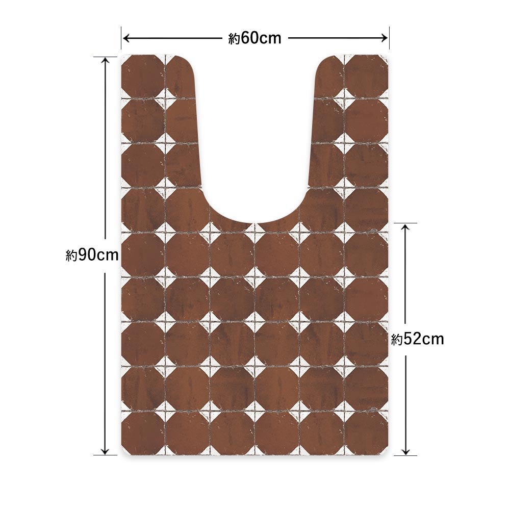拭ける トイレマット Sheete me! シーテミー ロングタイプ 60cm×90cm レトロタイル ダイヤ/ブラウン