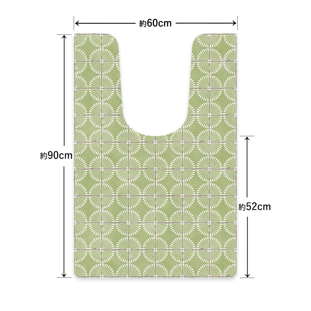 拭ける トイレマット Sheete me! シーテミー ロングタイプ 60cm×90cm レトロタイル デイジー/グリーン