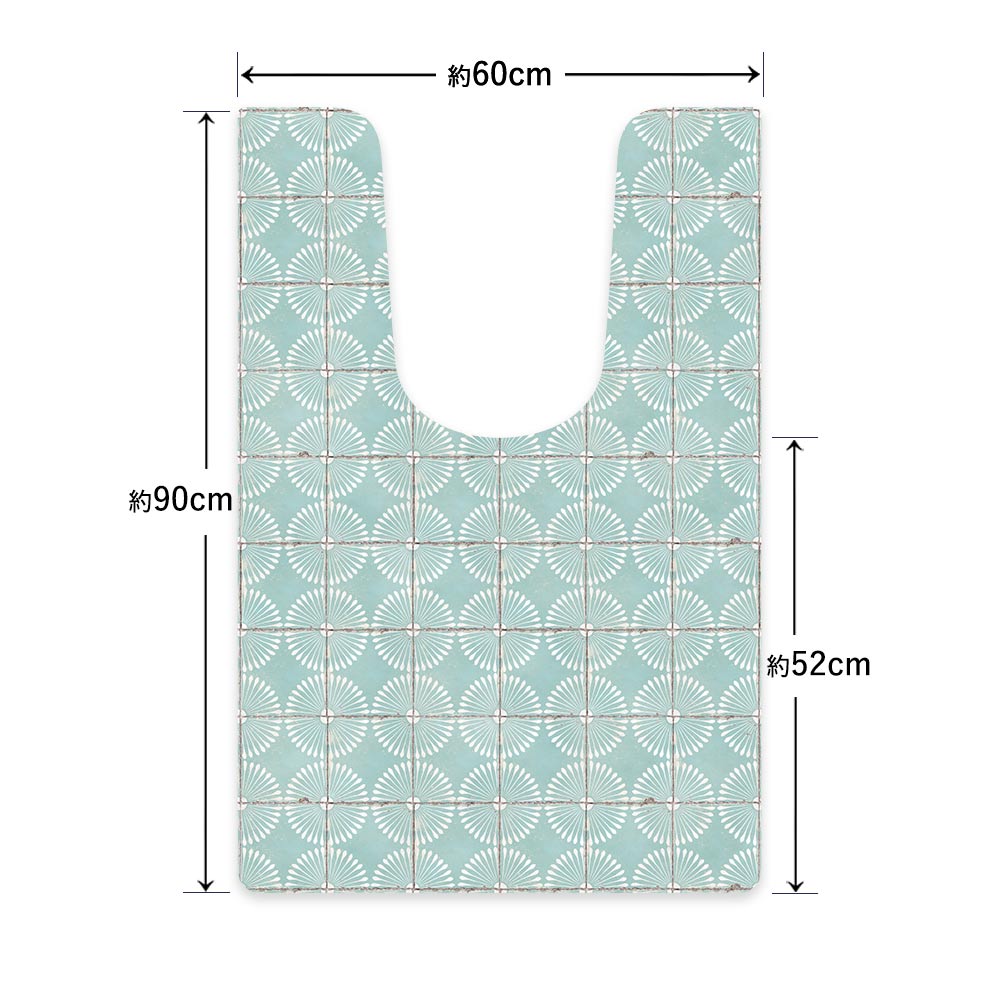 拭ける トイレマット Sheete me! シーテミー ロングタイプ 60cm×90cm レトロタイル デイジー/アクア