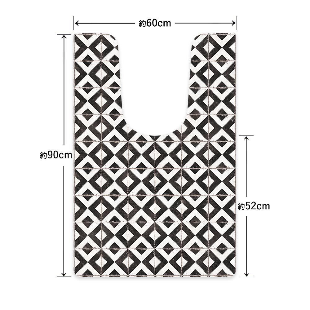 拭ける トイレマット Sheete me! シーテミー ロングタイプ 60cm×90cm レトロタイル テトラ/ブラック