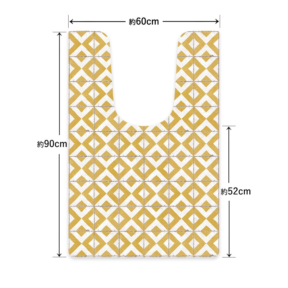 拭ける トイレマット Sheete me! シーテミー ロングタイプ 60cm×90cm レトロタイル テトラ/イエロー