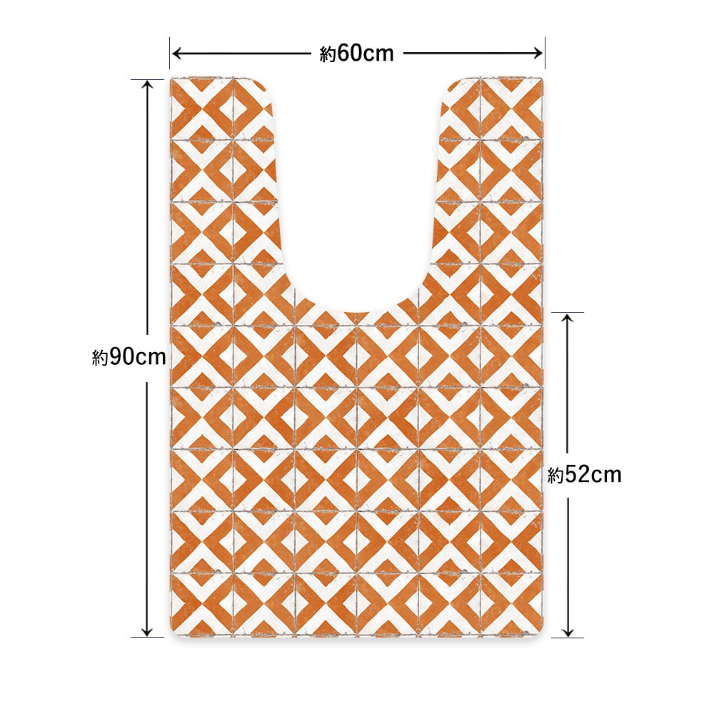 拭ける トイレマット Sheete me! シーテミー ロングタイプ 60cm×90cm レトロタイル テトラ/オレンジ