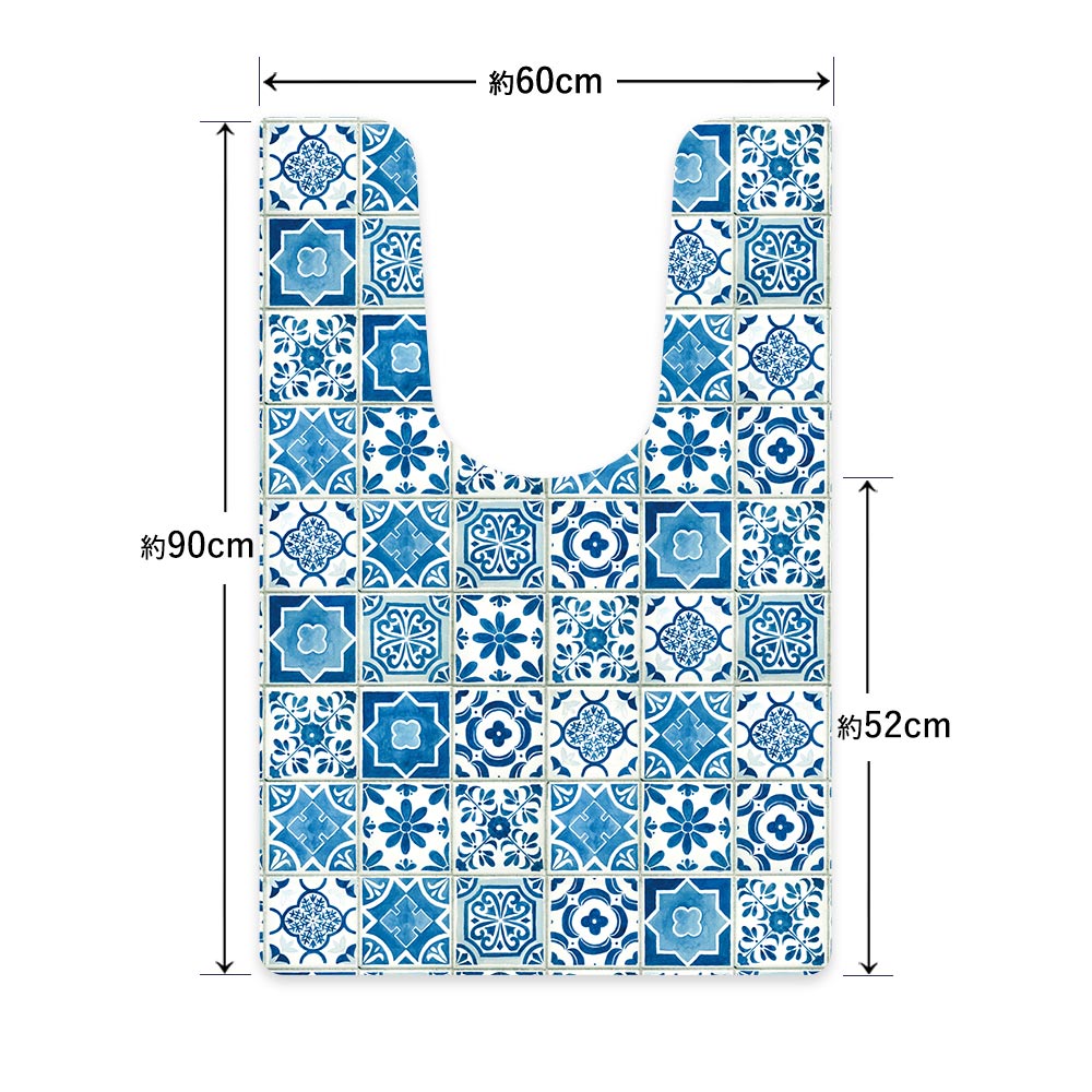 拭ける トイレマット Sheete me! シーテミー ロングタイプ 60cm×90cm ランダムタイル ブルー