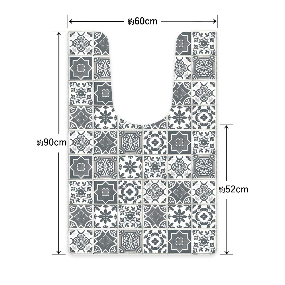 拭ける トイレマット Sheete me! シーテミー ロングタイプ 60cm×90cm ランダムタイル グレー