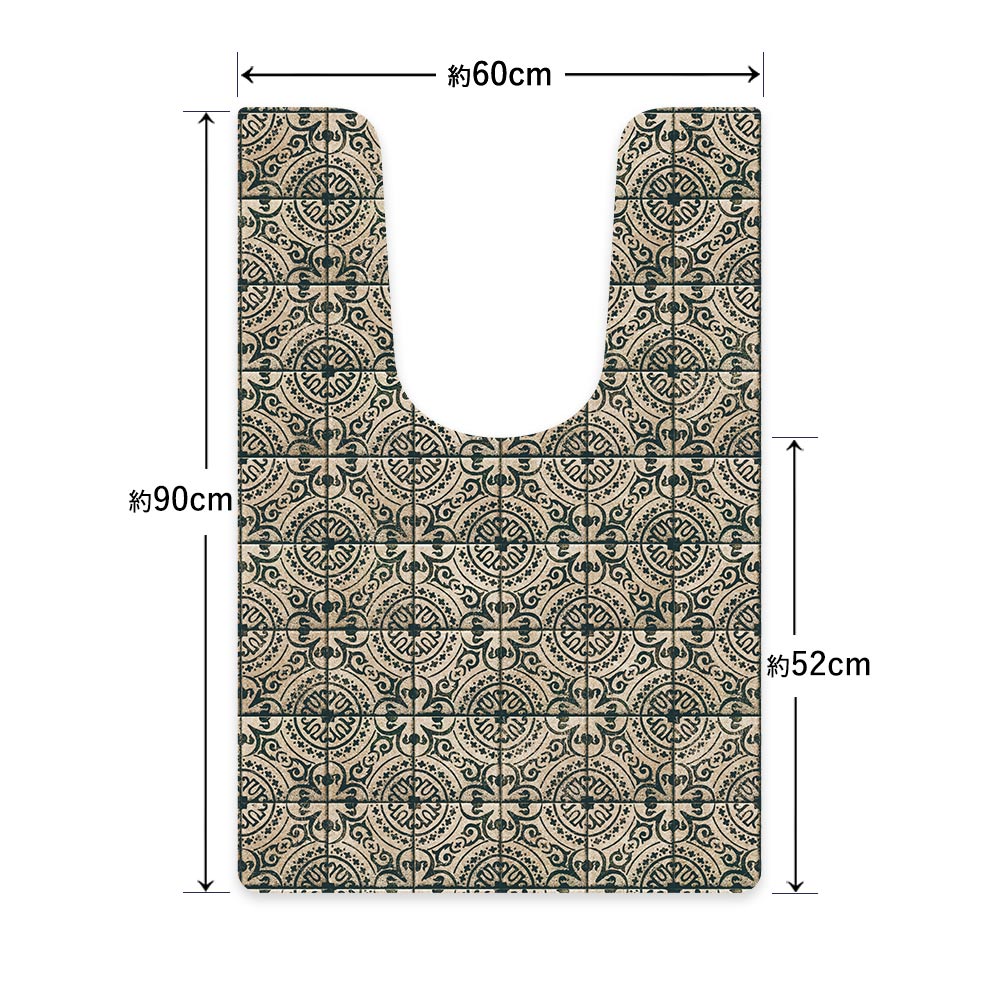 拭ける トイレマット Sheete me! シーテミー ロングタイプ 60cm×90cm ヴィンテージタイル オリーブ