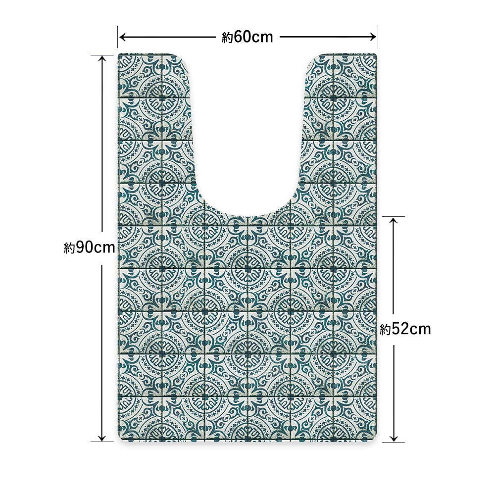 拭ける トイレマット Sheete me! シーテミー ロングタイプ 60cm×90cm ヴィンテージタイル ブルー