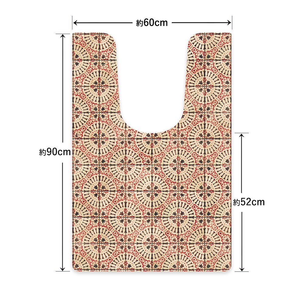 拭ける トイレマット Sheete me! シーテミー ロングタイプ 60cm×90cm ヴィンテージタイル レッド