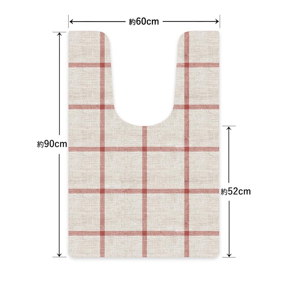 拭ける トイレマット Sheete me! シーテミー ロングタイプ 60cm×90cm ウィンドウペンチェック レッド