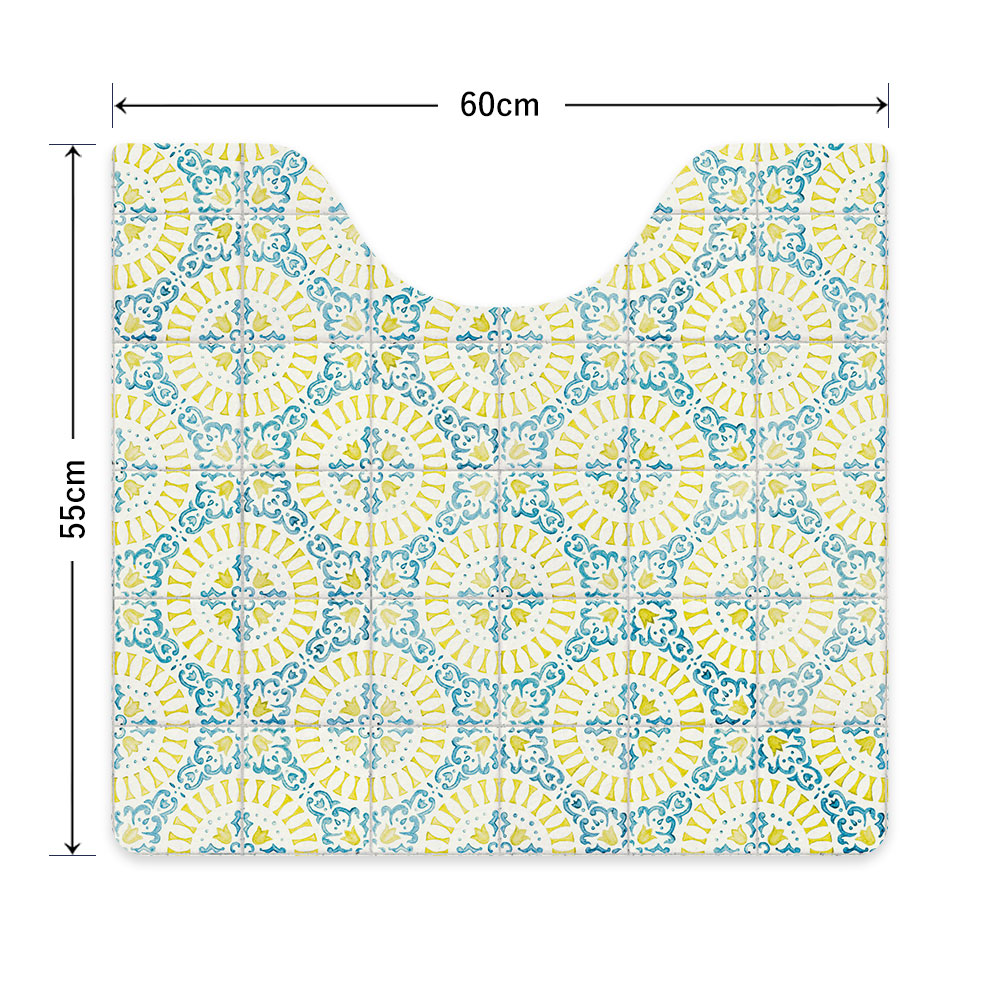 拭ける トイレマット Sheete me! シーテミー スクエアタイプ 60cm×55cm KKアンティークタイル レモン×ブルー