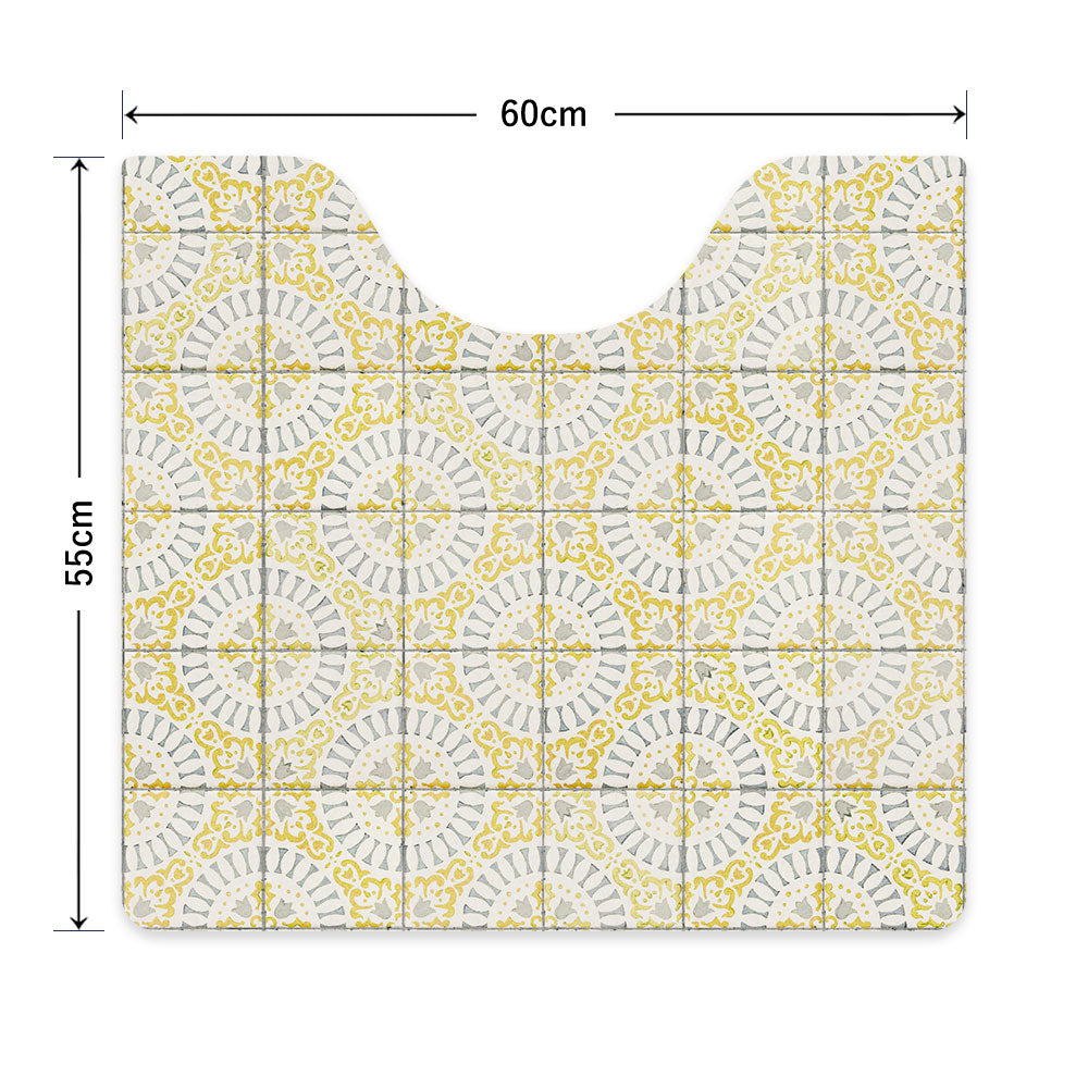 拭ける トイレマット Sheete me! シーテミー スクエアタイプ 60cm×55cm KKアンティークタイル ライトグレー×イエロー