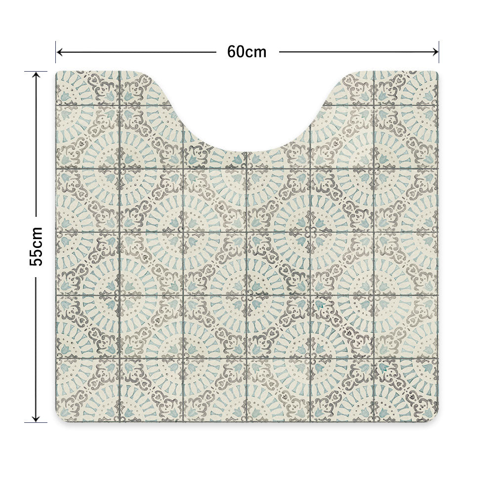拭ける トイレマット Sheete me! シーテミー スクエアタイプ 60cm×55cm KKアンティークタイル アクアマリン×ストーン