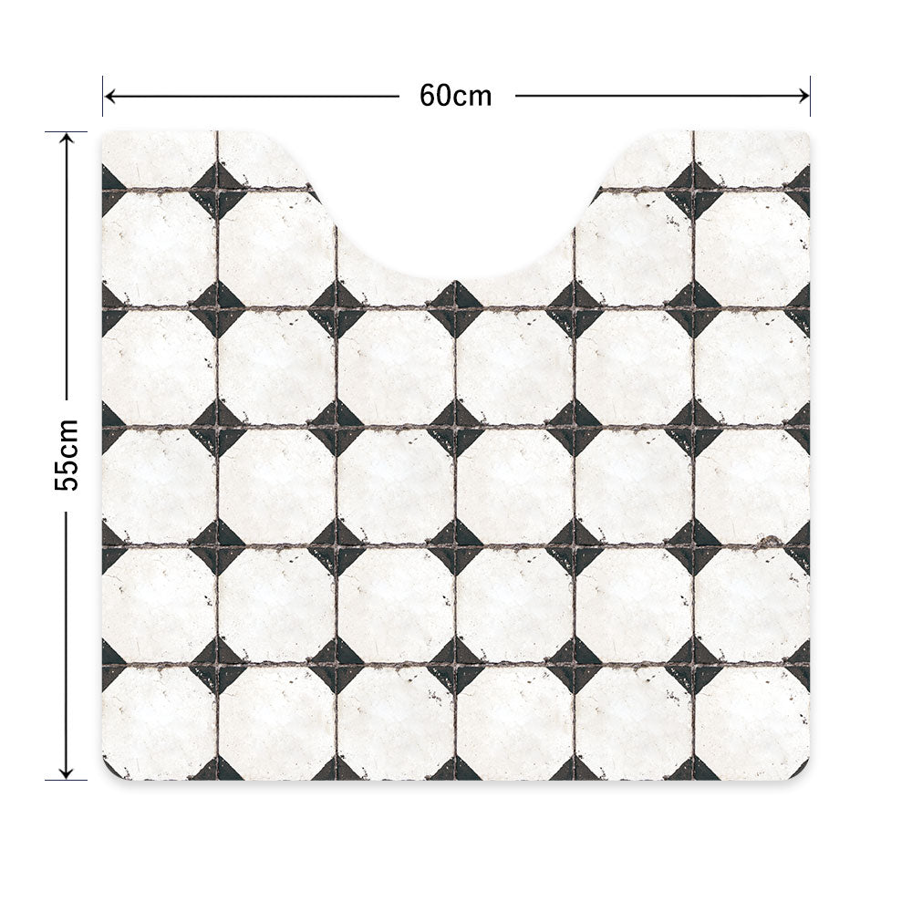拭ける トイレマット Sheete me! シーテミー スクエアタイプ 60cm×55cm レトロタイル ダイヤ/ブラック