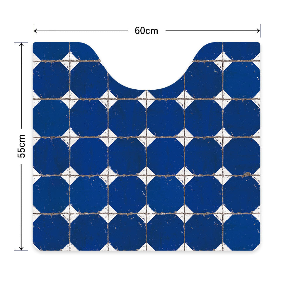 拭ける トイレマット Sheete me! シーテミー スクエアタイプ 60cm×55cm レトロタイル ダイヤ/ブルー