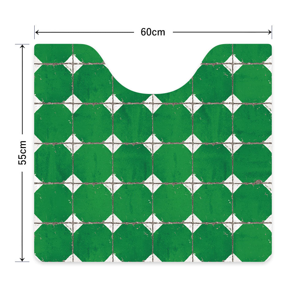 拭ける トイレマット Sheete me! シーテミー スクエアタイプ 60cm×55cm レトロタイル ダイヤ/グリーン