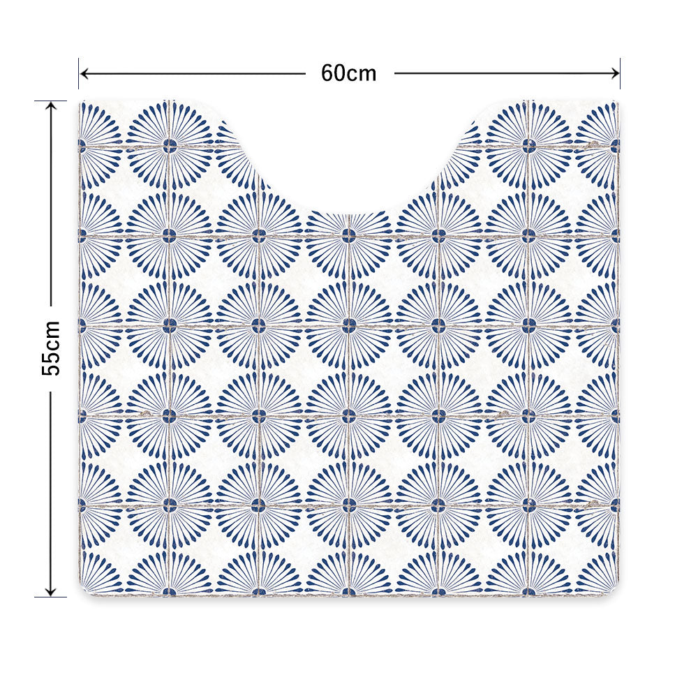 拭ける トイレマット Sheete me! シーテミー スクエアタイプ 60cm×55cm レトロタイル デイジー/ネイビー