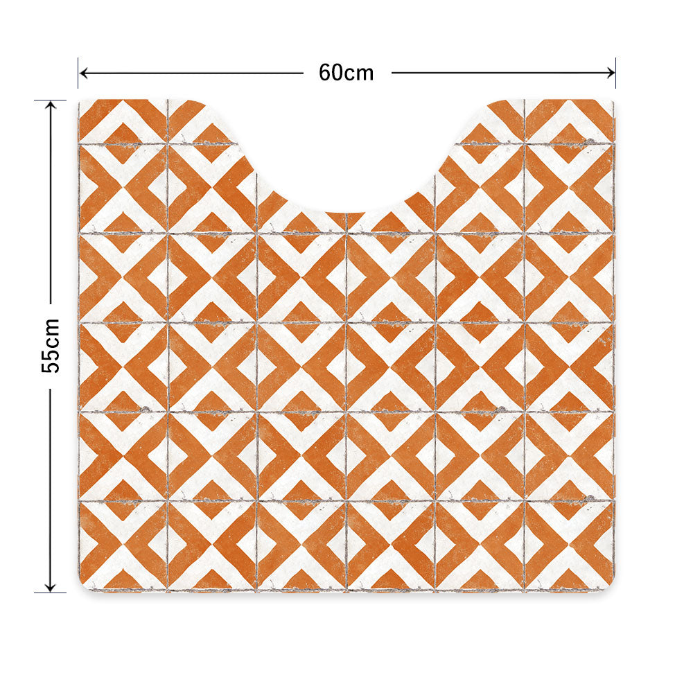 拭ける トイレマット Sheete me! シーテミー スクエアタイプ 60cm×55cm レトロタイル テトラ/オレンジ