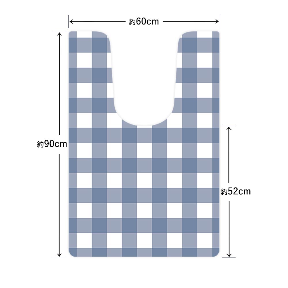 拭けるトイレマット 「Sheetan シータン」 ロング チェック02 ブルーグレー 60cm×90cm