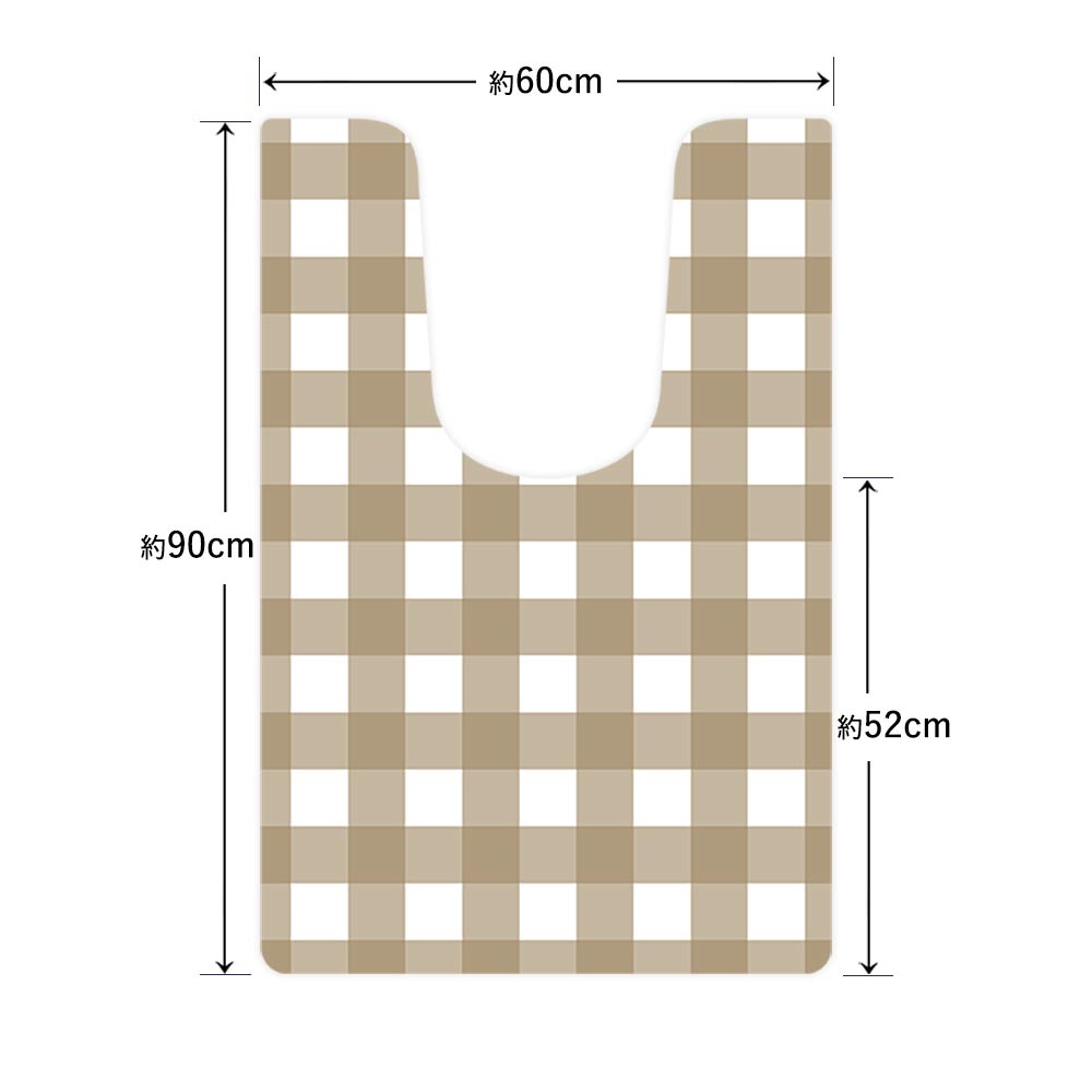 拭けるトイレマット 「Sheetan シータン」 ロング チェック03 ベージュ 60cm×90cm