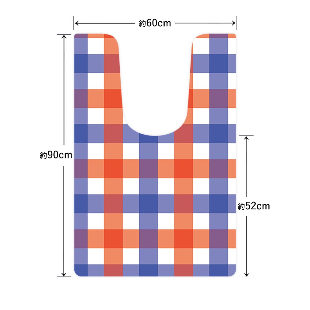拭けるトイレマット 「Sheetan シータン」 ロング チェック04 ブルー×レッド 60cm×90cm