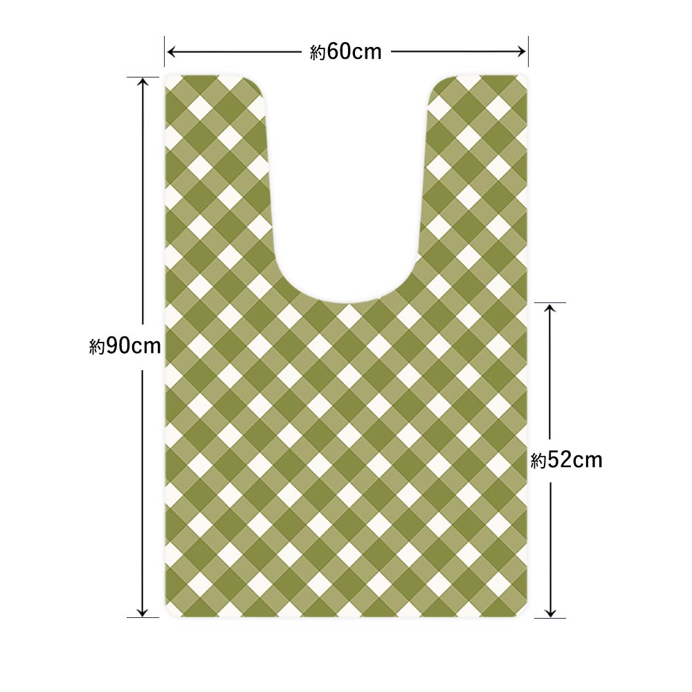 拭けるトイレマット 「Sheetan シータン」 ロング チェック08 オリーブ 60cm×90cm