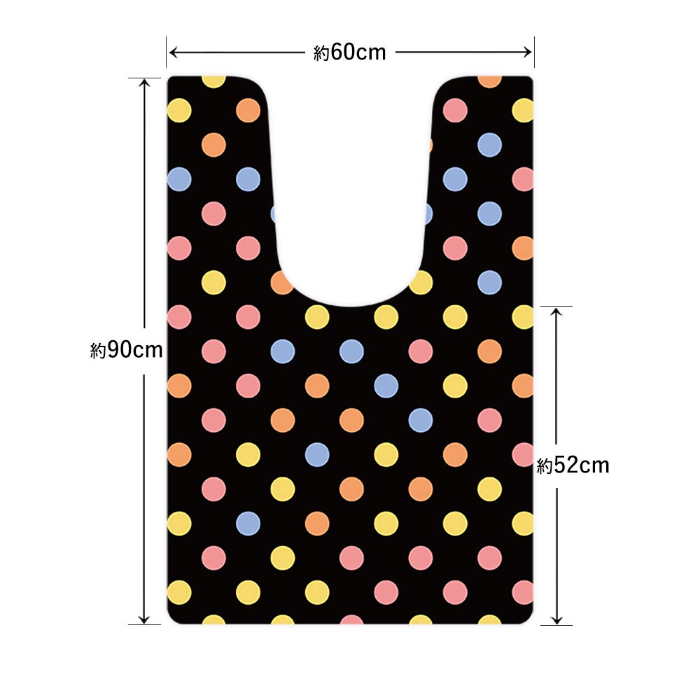 拭けるトイレマット 「Sheetan シータン」 ロング ドット08 ブラック×パステル 60cm×90cm