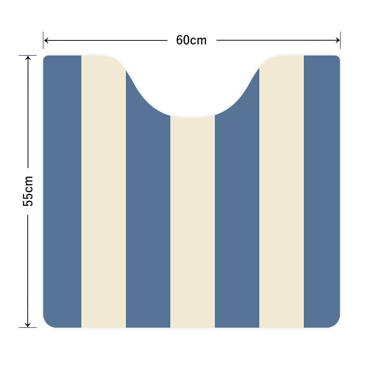 拭けるトイレマット 「Sheetan シータン」 スクエア ストライプ05 ブルーグレー×ベージュ 60cm×55cm