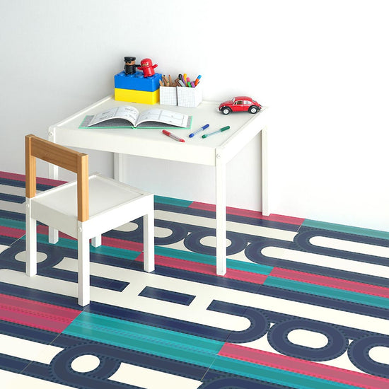 貼ってはがせる クッションフロアタイル WALL-RAIL SHUPON シュポン（ネイビー） Lサイズ Aセット 施工画像