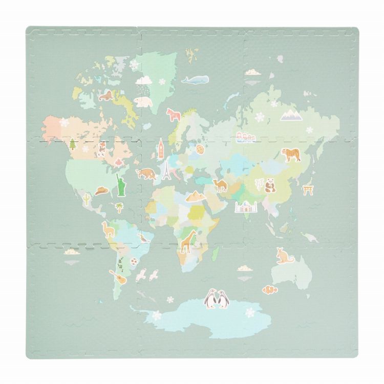 FLOOR POPS! ジョイントマット 約29cm×29cm  9枚入り サイドパーツ付 Worldmap ワールドマップ