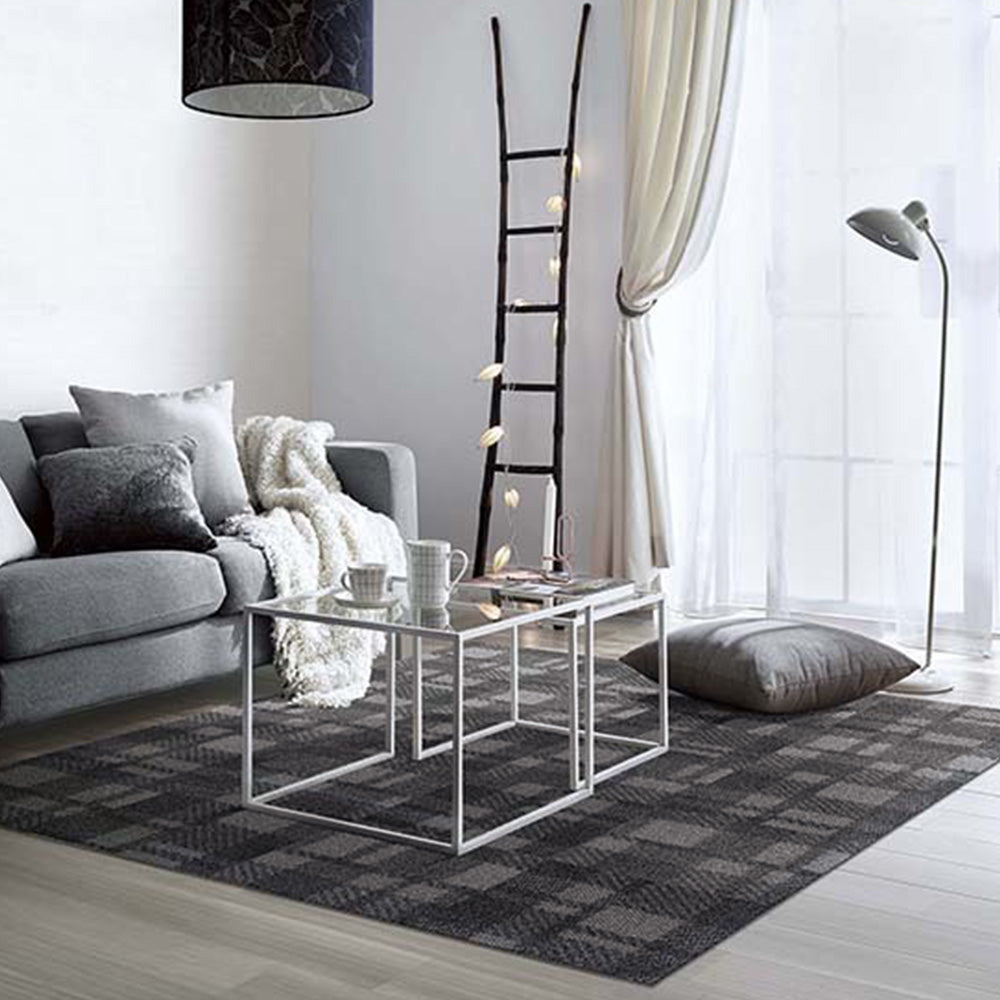 洗えるタイルカーペット サンゲツ  STYLE KIT+ CHECK 【1ケース(10枚入)単位で販売】 KIT-1663 ブラック 吸着タイプ 床暖房対応 消臭