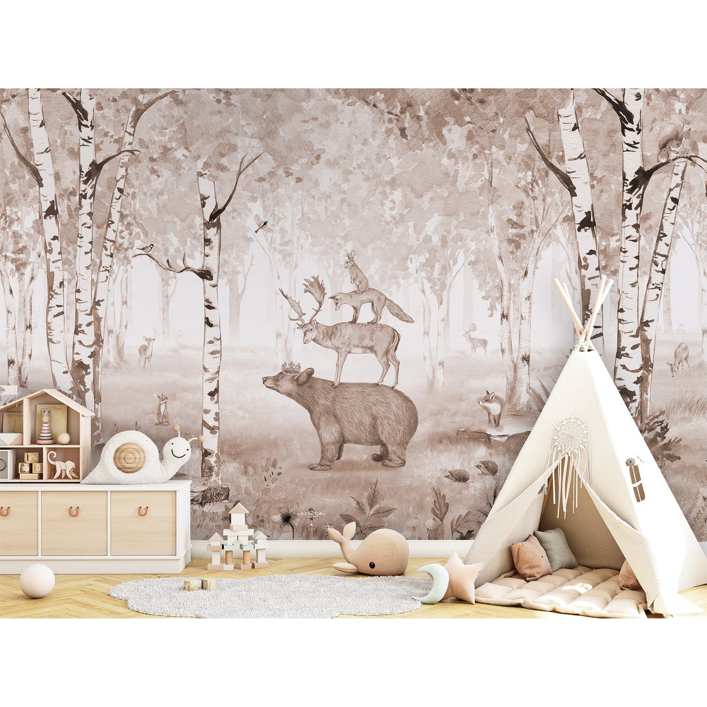 はがせるミューラル壁紙 のりなし KIKKI BELLE Bear King Brown W13299