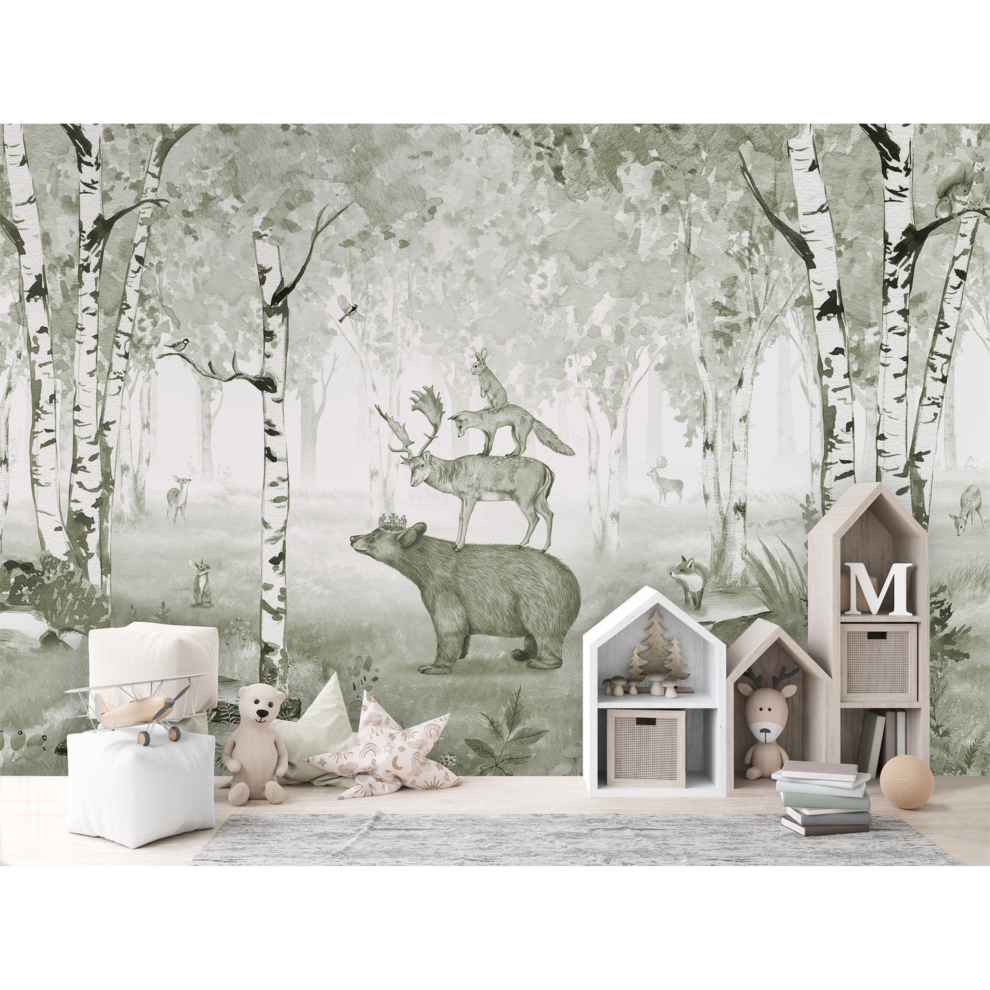 はがせるミューラル壁紙 のりなし KIKKI BELLE Bear King Green W13300