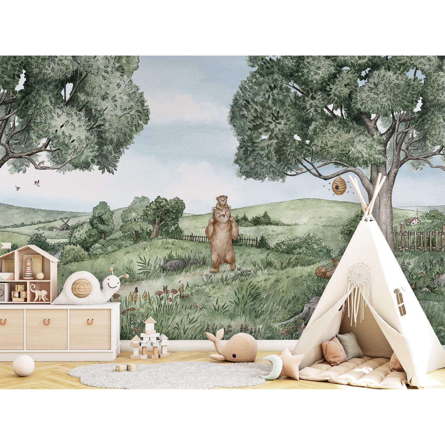 はがせるミューラル壁紙 のりなし KIKKI BELLE Bears and Bees W13301