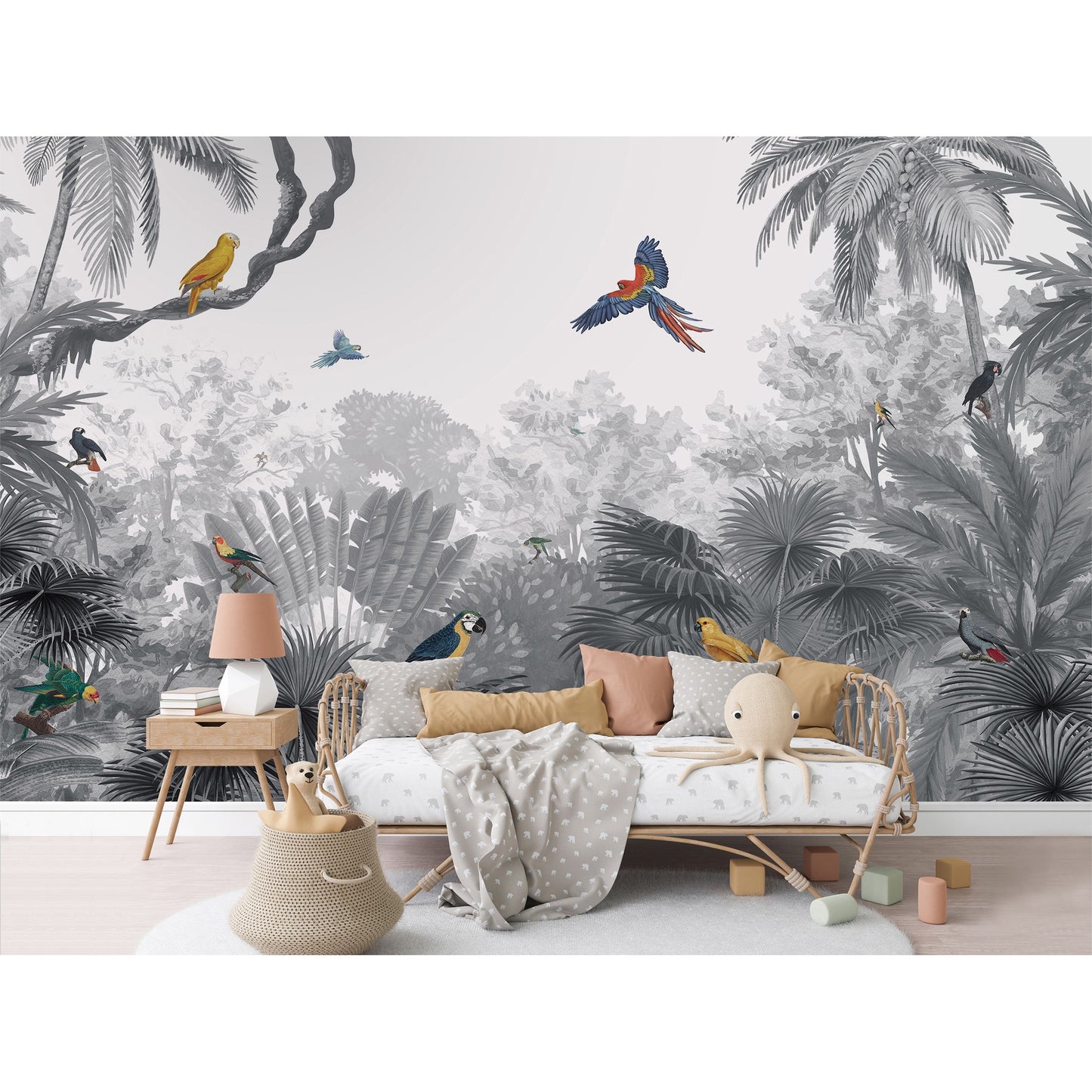 はがせるミューラル壁紙 のりなし KIKKI BELLE Canopy Jungle Black and White W13304