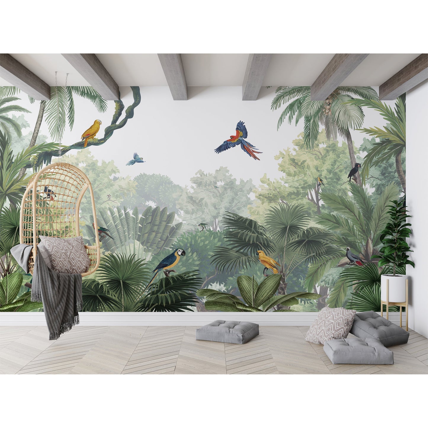 はがせるミューラル壁紙 のりなし KIKKI BELLE Canopy Jungle Natural W13305