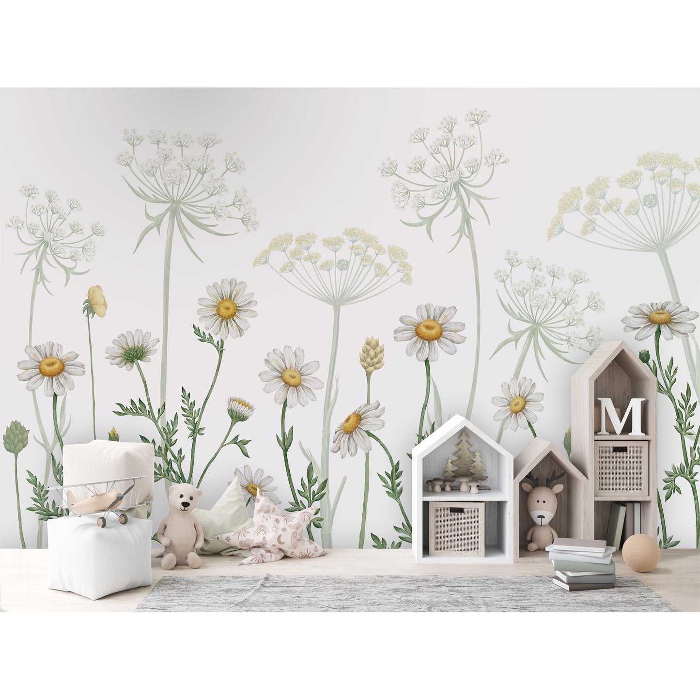 はがせるミューラル壁紙 のりなし KIKKI BELLE Dazzling Daisies White W13365