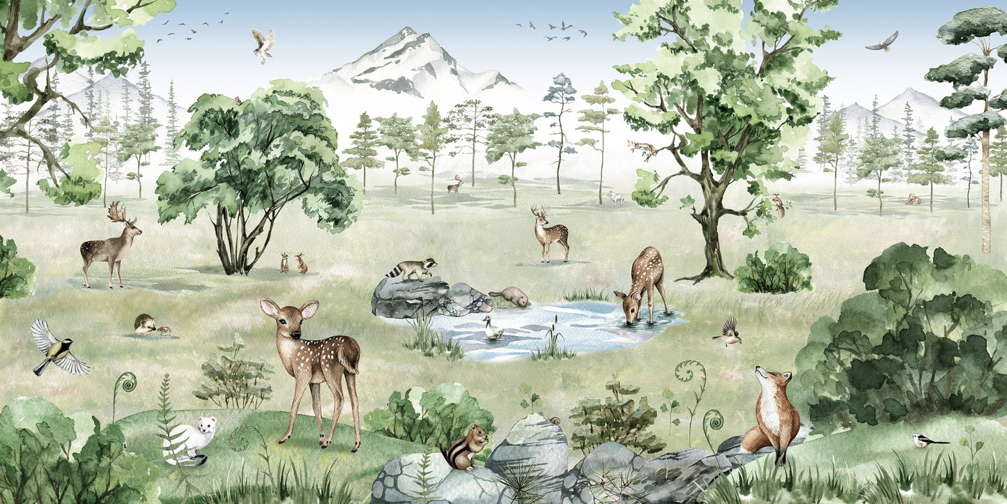 はがせるミューラル壁紙 のりなし KIKKI BELLE Deer Forest Summer W13308