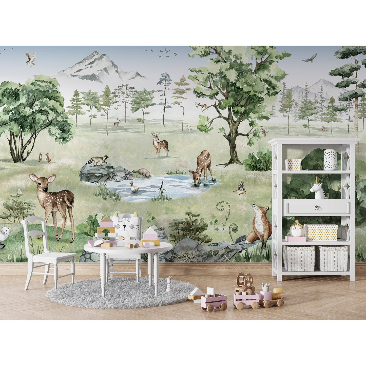 はがせるミューラル壁紙 のりなし KIKKI BELLE Deer Forest Summer W13308