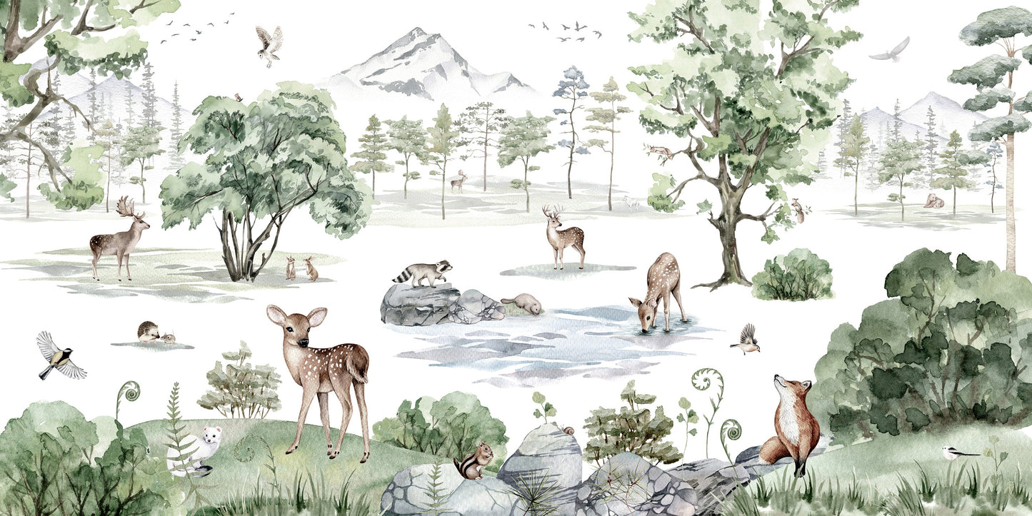 はがせるミューラル壁紙 のりなし KIKKI BELLE Deer Forest Winter W13309