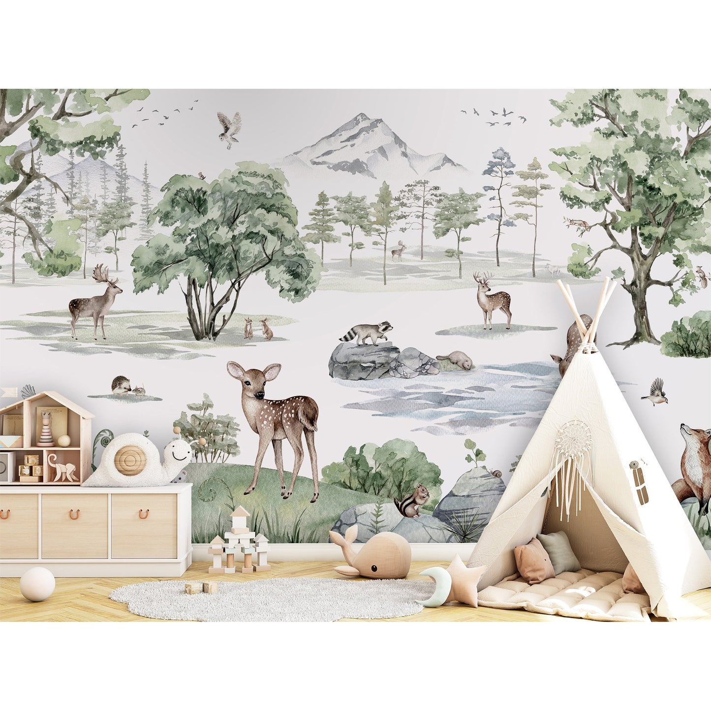 はがせるミューラル壁紙 のりなし KIKKI BELLE Deer Forest Winter W13309