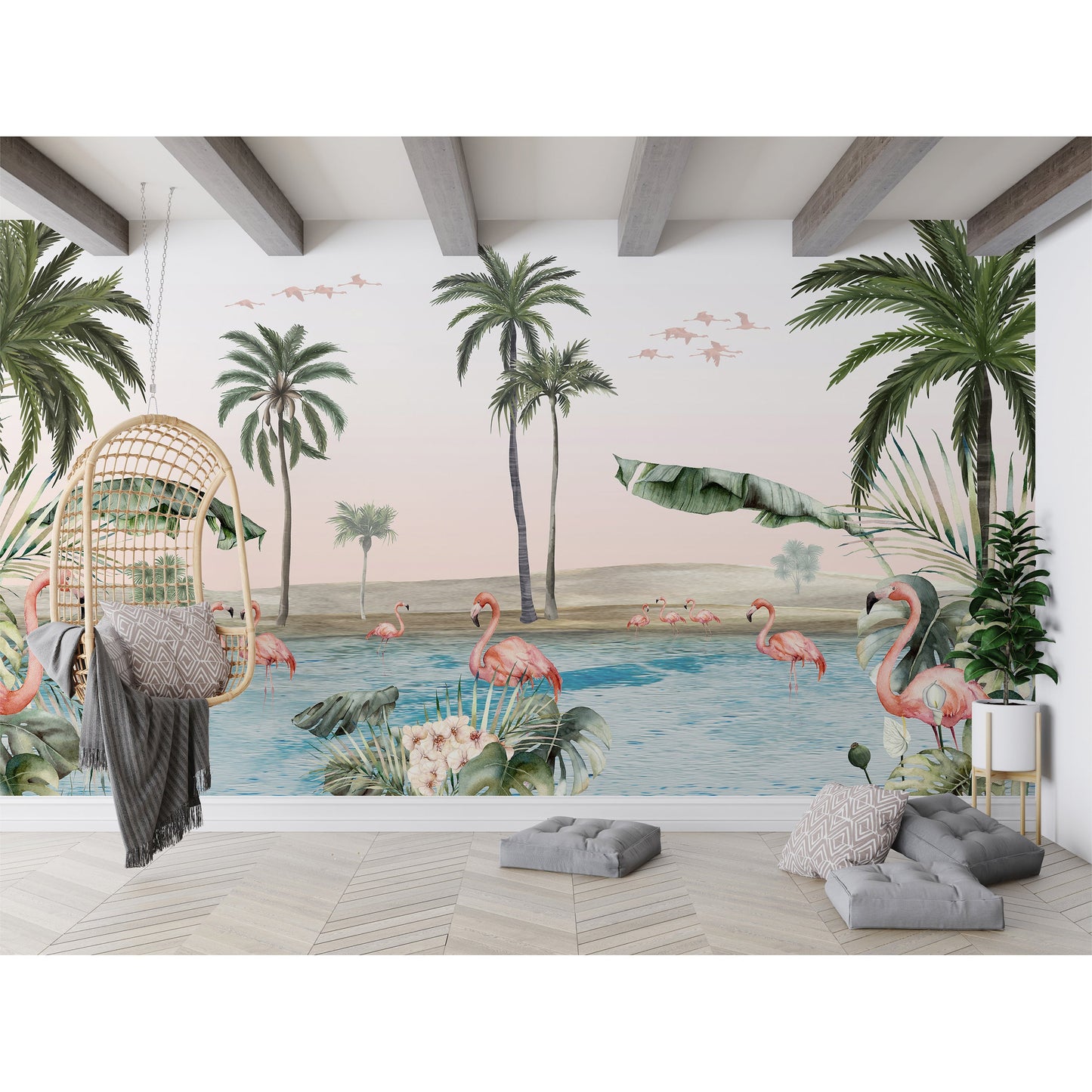 はがせるミューラル壁紙 のりなし KIKKI BELLE Flamingo Oasis W13313