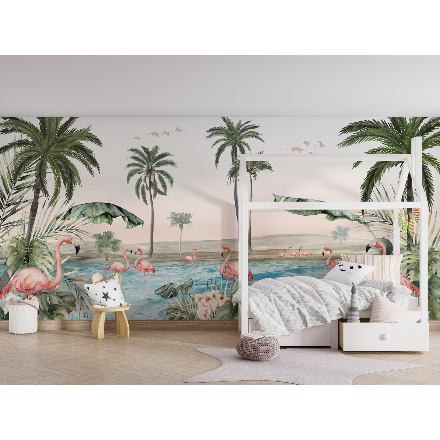 はがせるミューラル壁紙 のりなし KIKKI BELLE Flamingo Oasis W13313