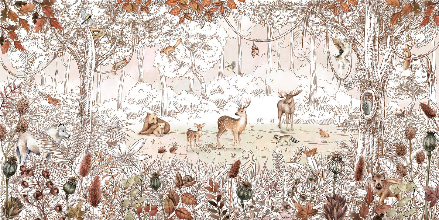 はがせるミューラル壁紙 のりなし KIKKI BELLE Forest Friends Autumn W13314