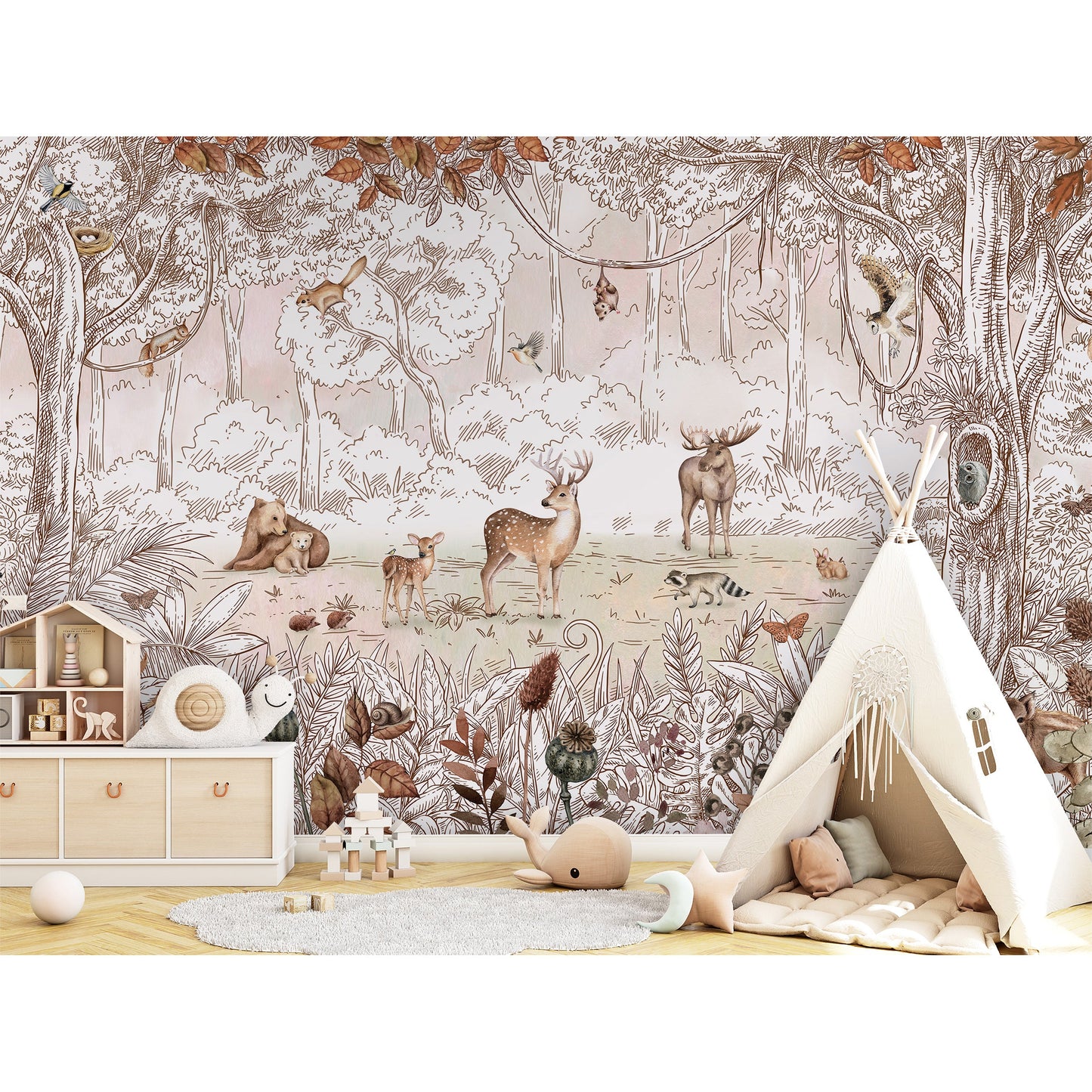はがせるミューラル壁紙 のりなし KIKKI BELLE Forest Friends Autumn W13314