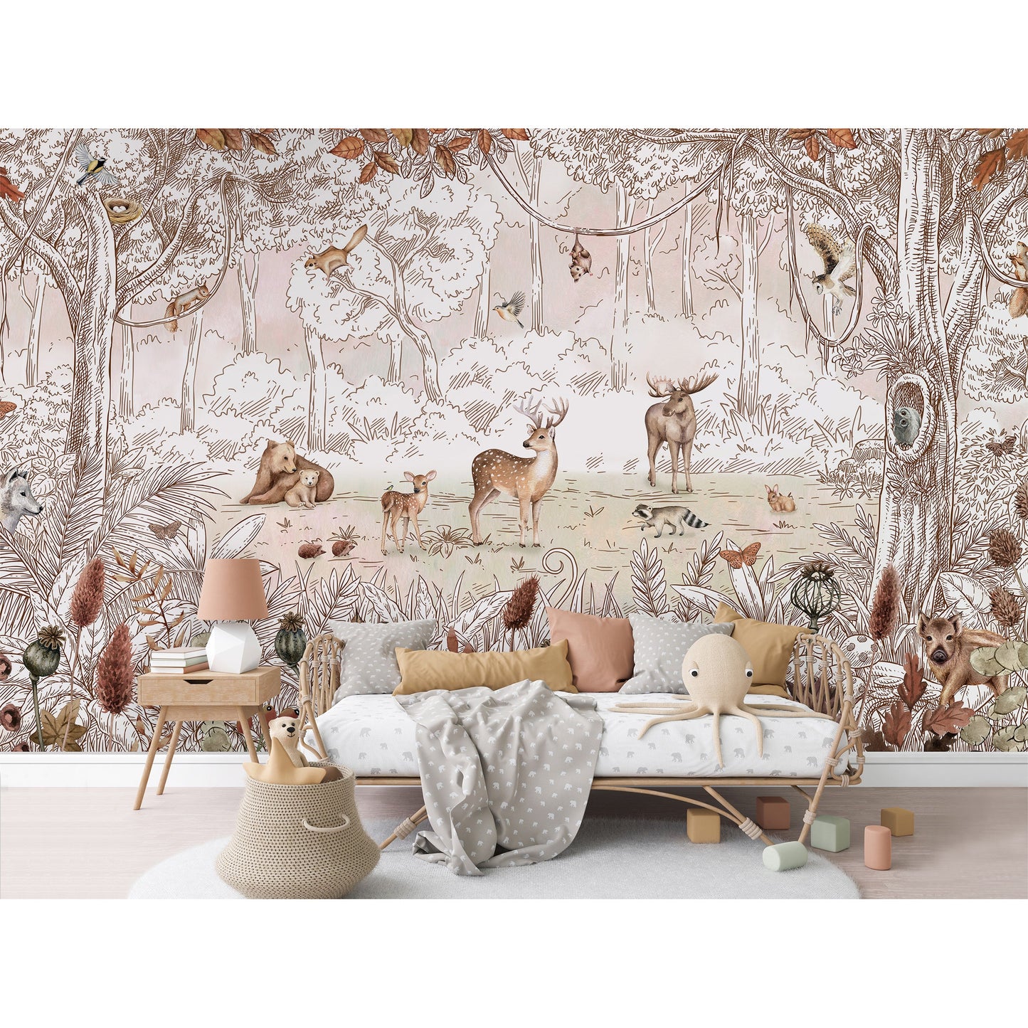 はがせるミューラル壁紙 のりなし KIKKI BELLE Forest Friends Autumn W13314